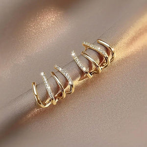 W Shape Zircon Korean Earring Cuff Earrings that Look Like Multiple Piercings for Women - Golden