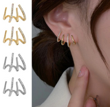W Shape Zircon Korean Earring Cuff Earrings that Look Like Multiple Piercings for Women - Golden