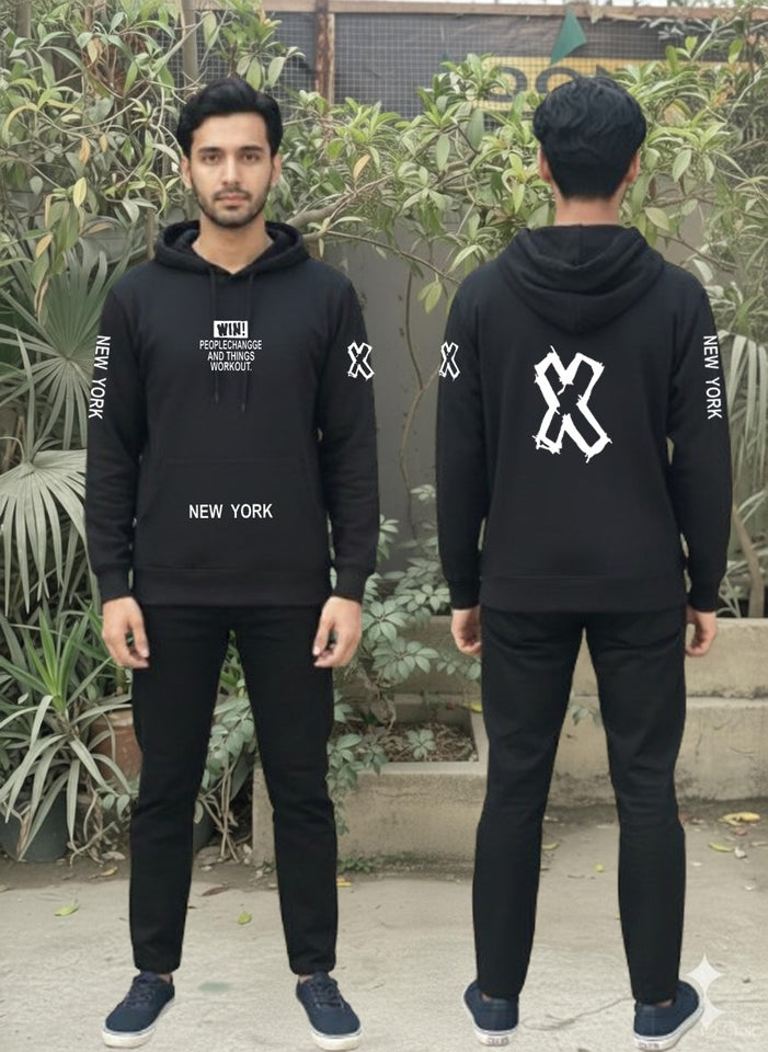 Urban Edge "WIN" Performance Tracksuit – Men’s Premium Heavyweight Fleece Hoodie Set with New York Signature Graphics.