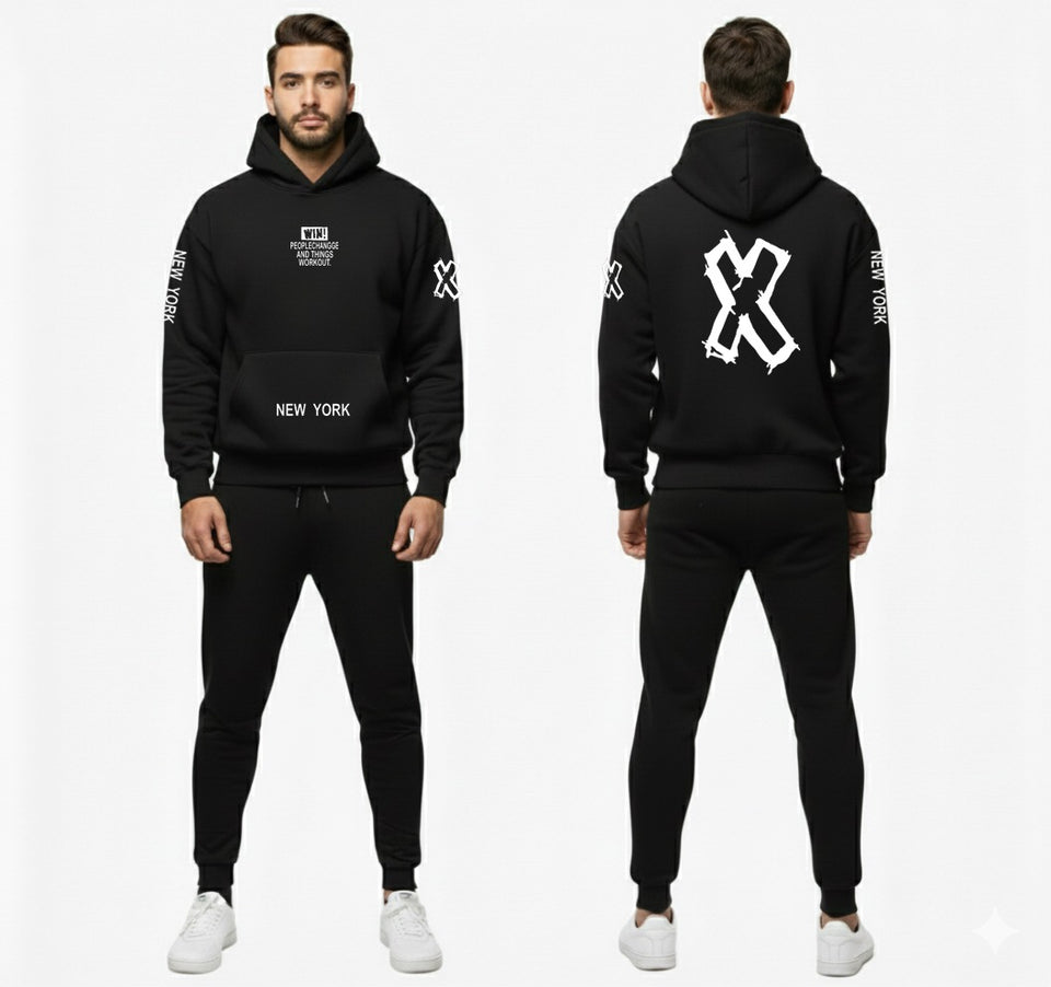 Urban Edge "WIN" Performance Tracksuit – Men’s Premium Heavyweight Fleece Hoodie Set with New York Signature Graphics.