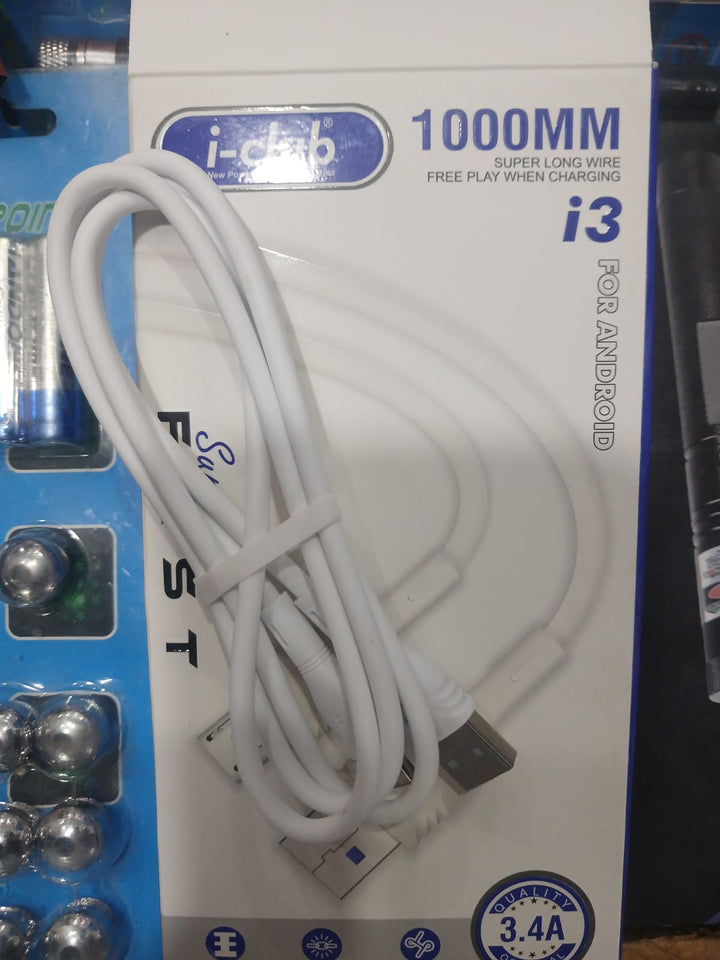i-Club i3 3.4A Fast Charging Micro USB Cable | 1 Meter | 480Mbps Data Sync | Android Charging Cable