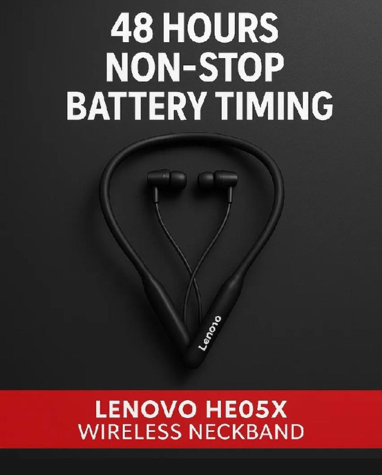 Lenovo HE05X Wireless Bluetooth Neckband Earphones – Magnetic Sports Earbuds with HD Sound & Built-in Mic