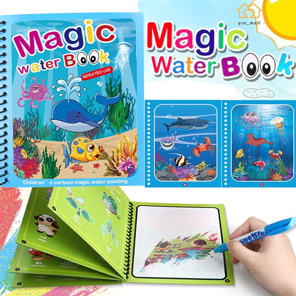 Magic Water Drawing Book for Kids – Reusable Mess-Free Coloring Book with Magic Pen