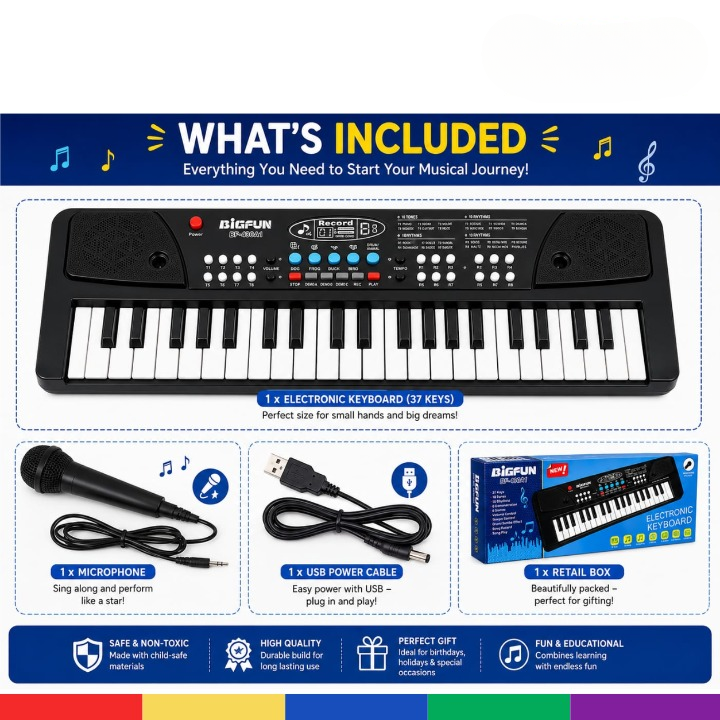 Bigfun 37-Key Electronic Keyboard Piano – Musical Learning Toy.