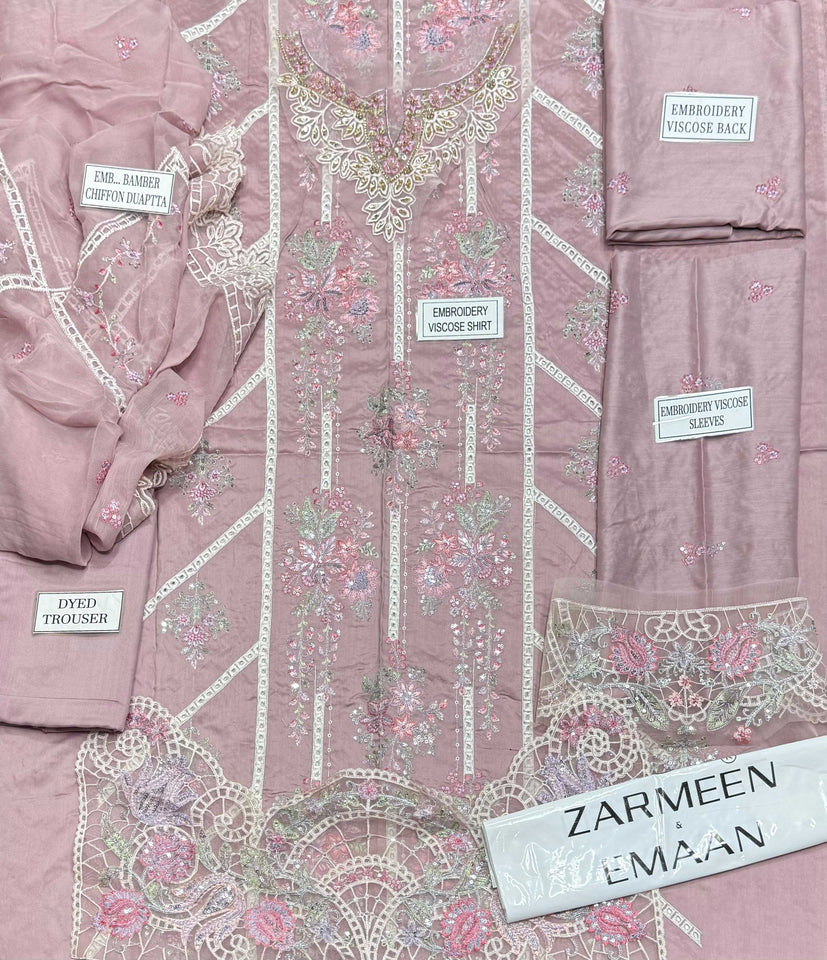 Luxury Embroidered Shirt Front Back Sleeves Neckline Daman Patch Premium Viscose Trouser Pure Bamber Chiffon Dupatta