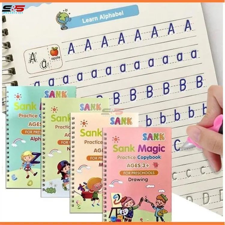 Sank Magic Practice Copybook Set - 4 Books with Pen & 10 Refills.