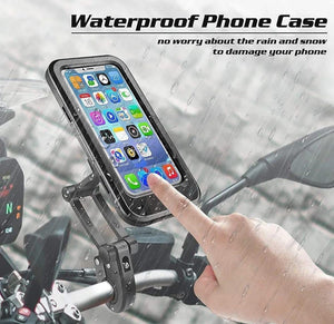 Waterproof Bike Phone Mount - 360° Rotatable Motorcycle & Bicycle Mobile Holder - Adjustable Touch Screen Handlebar Phone Support for All Bikes