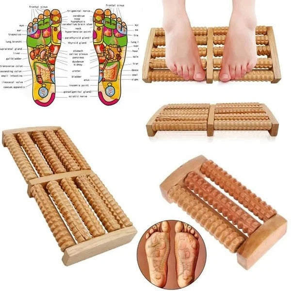 Traditional Wooden Roller Foot Massager Durable Natural Wood Design .