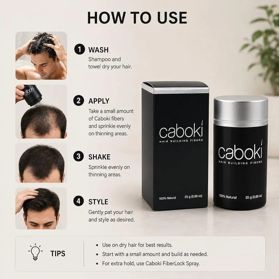 Caboki Hair Building Fibers, Adds Volume & Thickness, Cosmetic Product Designed For Hair.