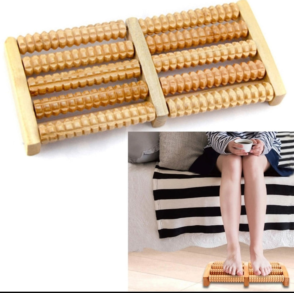 Traditional Wooden Roller Foot Massager Durable Natural Wood Design .