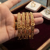 Antique Gold Floral Charm Bangle Set (Set of 4) (FSB196)